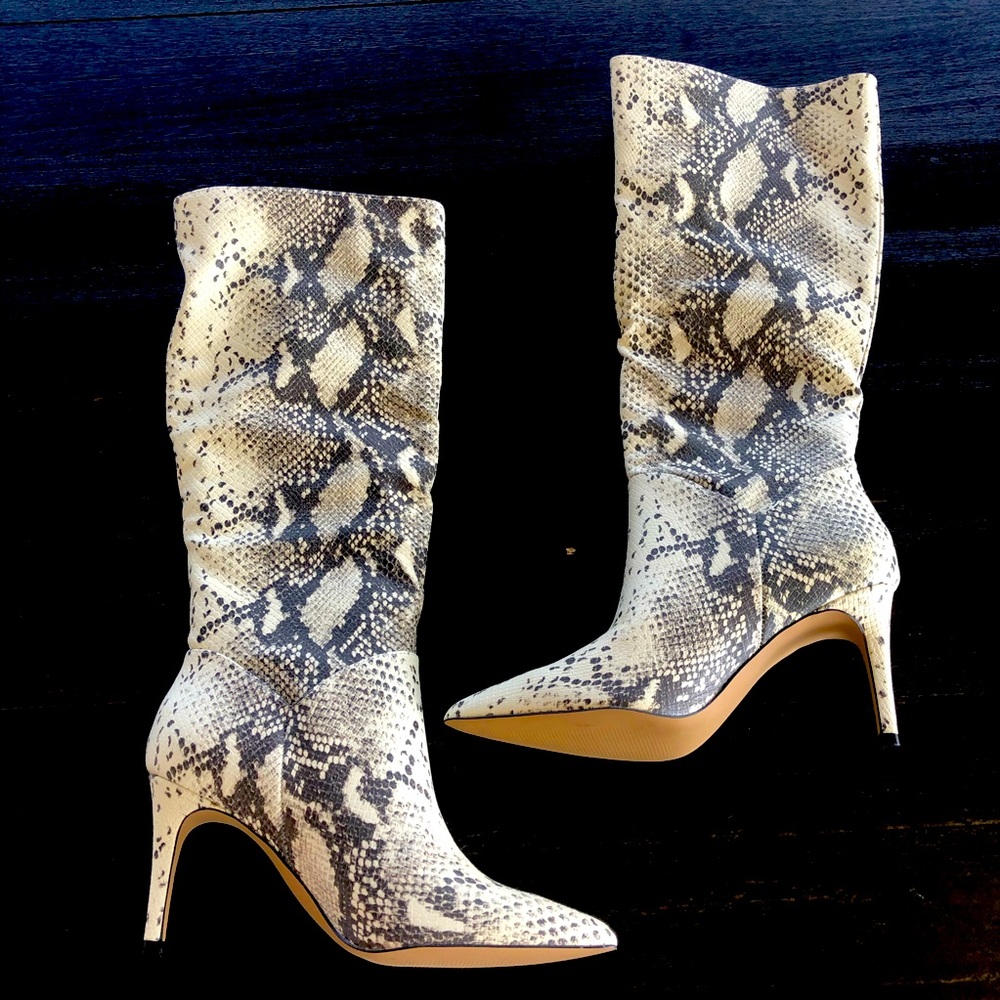 Steve Madden Kinga Natural Snake Pointed-Toe Knee-High Boots, Size 8